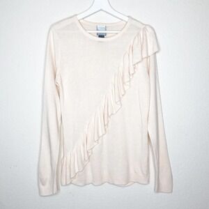 Mag by Magaschoni Pink Asymmetrical Ruffle Sweater Sz L